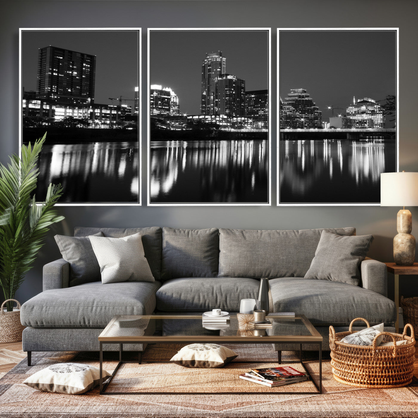 38129554-MGV-CV-36X24 - Austin Skyline Wall Art Canvas Print, Austin Downtown Night Cityscape Print for Modern Urban Wall Decor