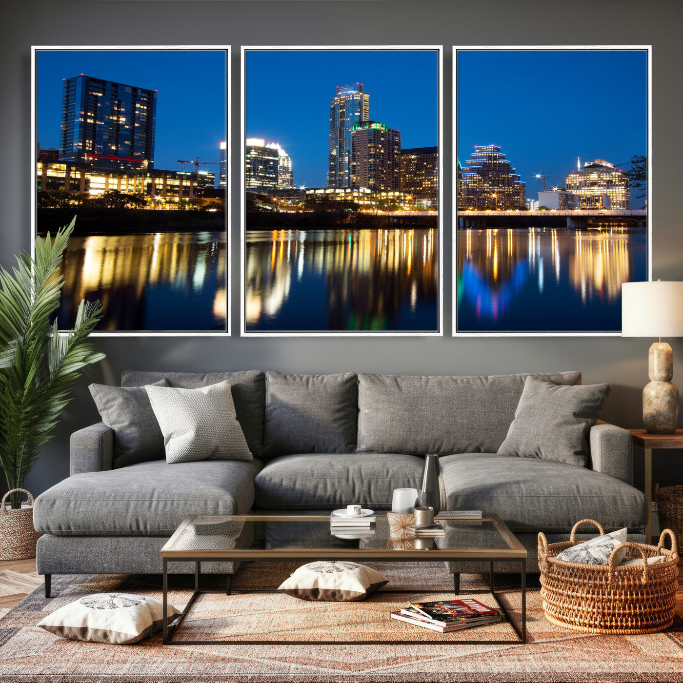 21916206-MGV-CV-36X24 - Austin Skyline Wall Art Canvas Print, Austin Downtown Night Cityscape Print for Modern Urban Wall Decor