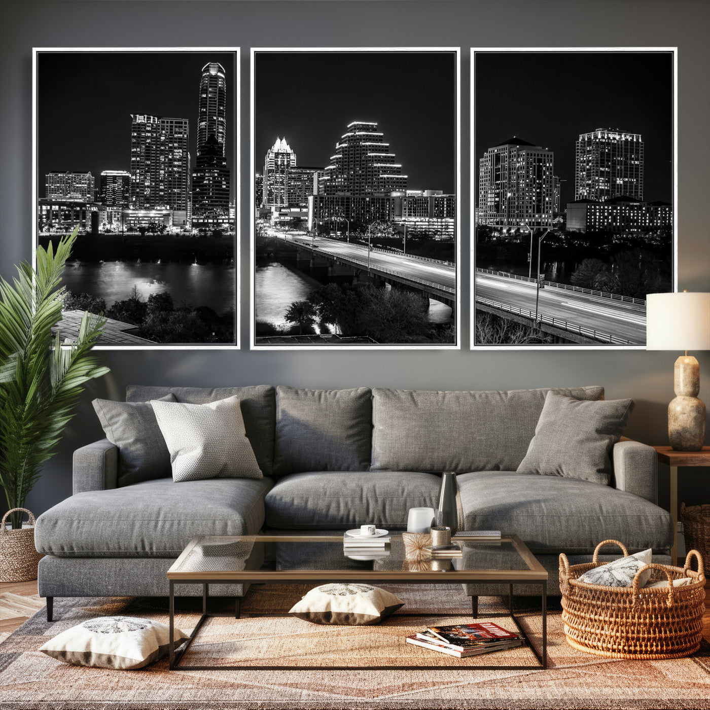 37531750-MGV-CV-36X24 - Austin Skyline Wall Art Canvas Print, Austin Downtown Night Cityscape Print for Modern Urban Wall Decor