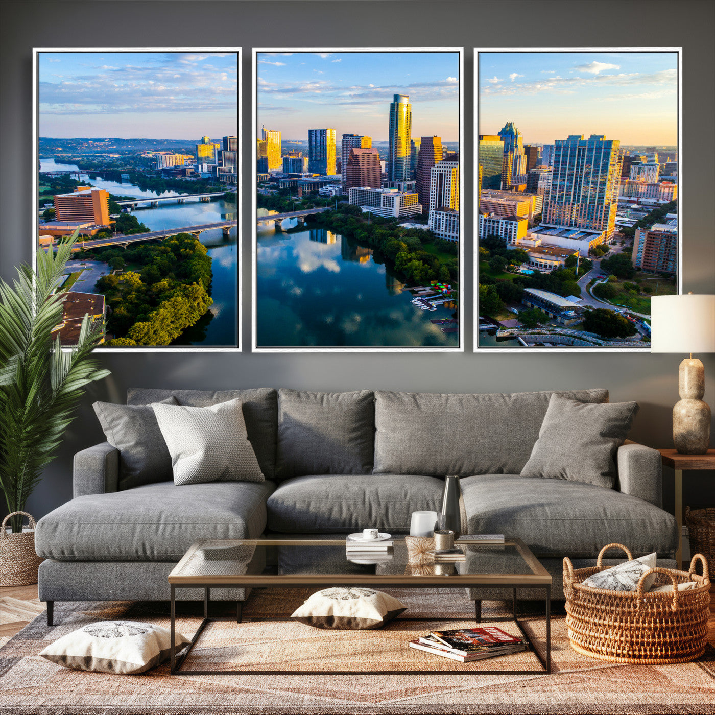 33675326-MGV-CV-36X24 - Austin Skyline Wall Art Canvas Print, Austin Downtown Night Cityscape Print for Modern Urban Wall Decor