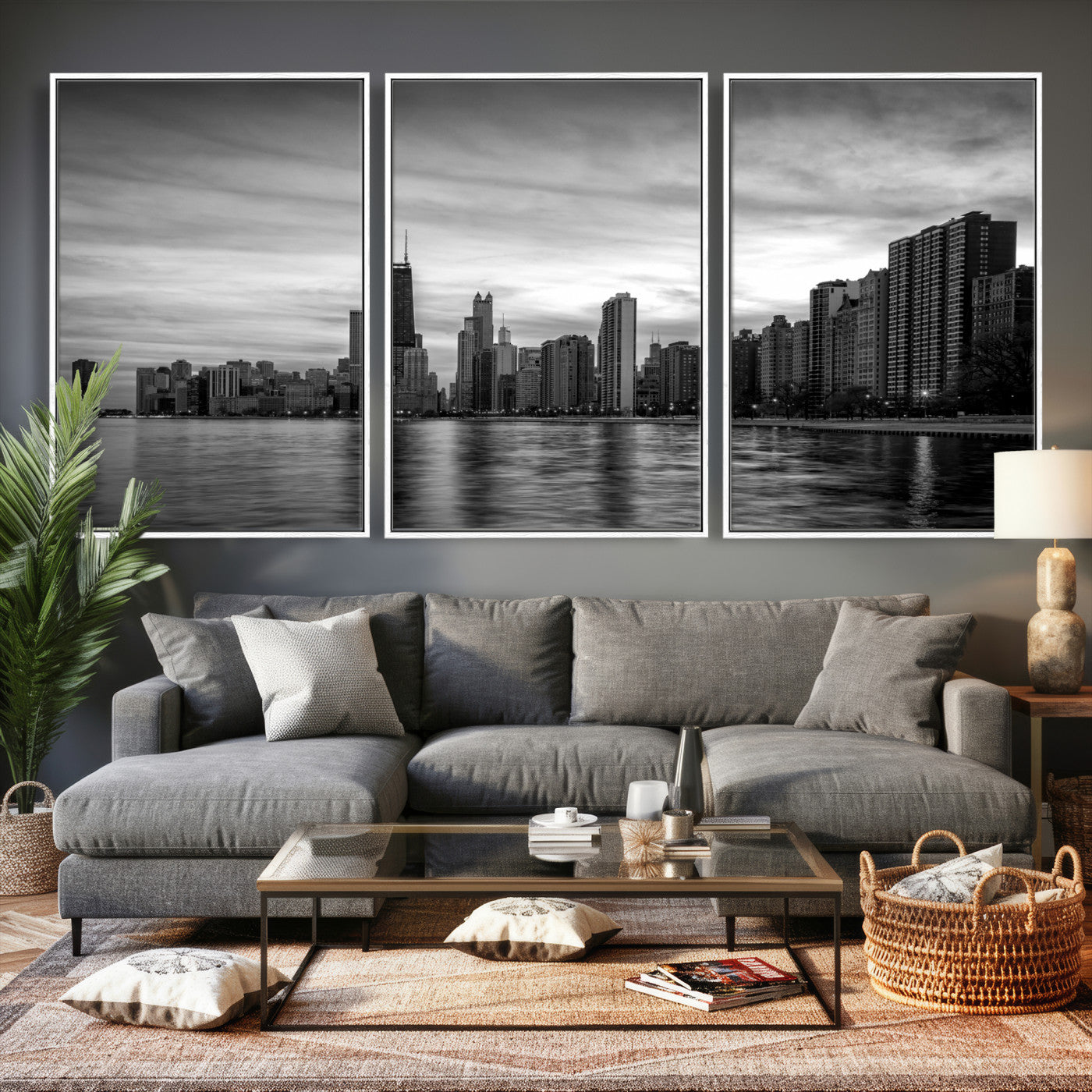 74552581-MGV-CV-36X24 - Chicago Wall Art Canvas Print, Chicago City Downtown Night Cityscape Print for Modern Urban Wall Decor