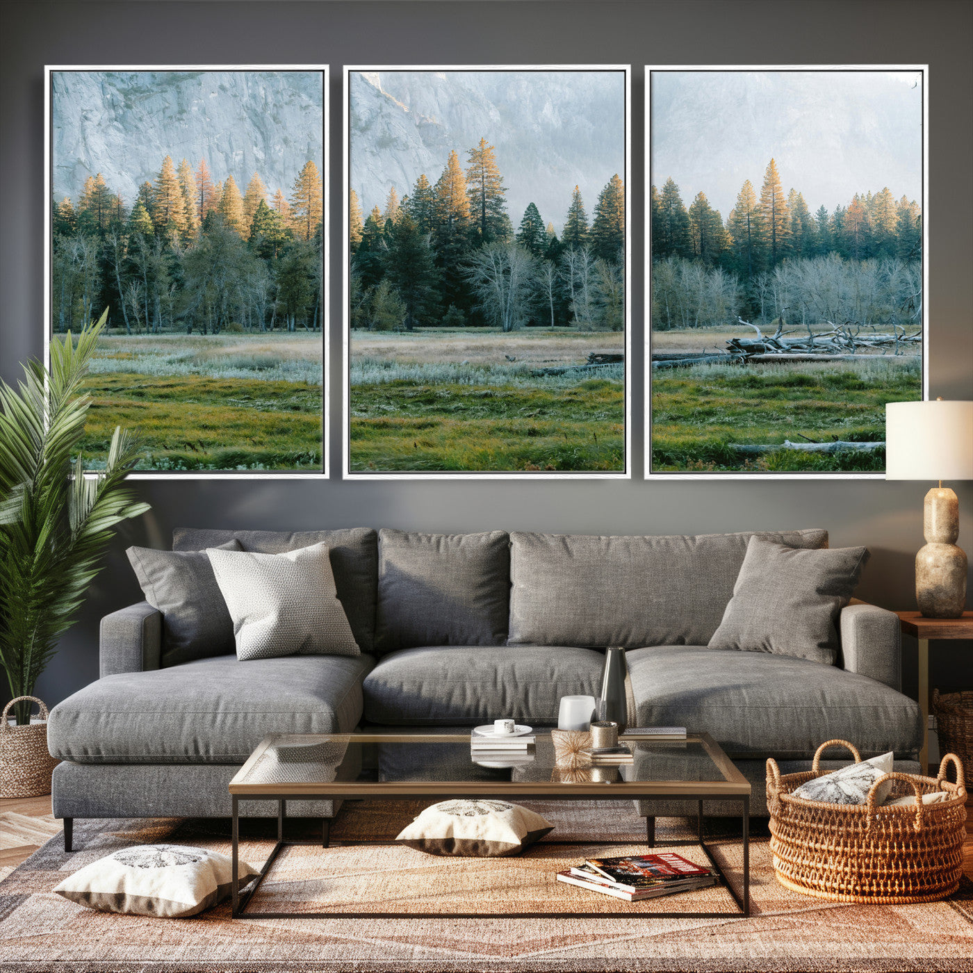 95548744-MGV-CV-36X24 - Forest Meadow Wall Art Canvas Print, Pine Tree Landscape Nature Artwork, Mountain Valley Scenic Photography, Calm Wilderness Wall Decor