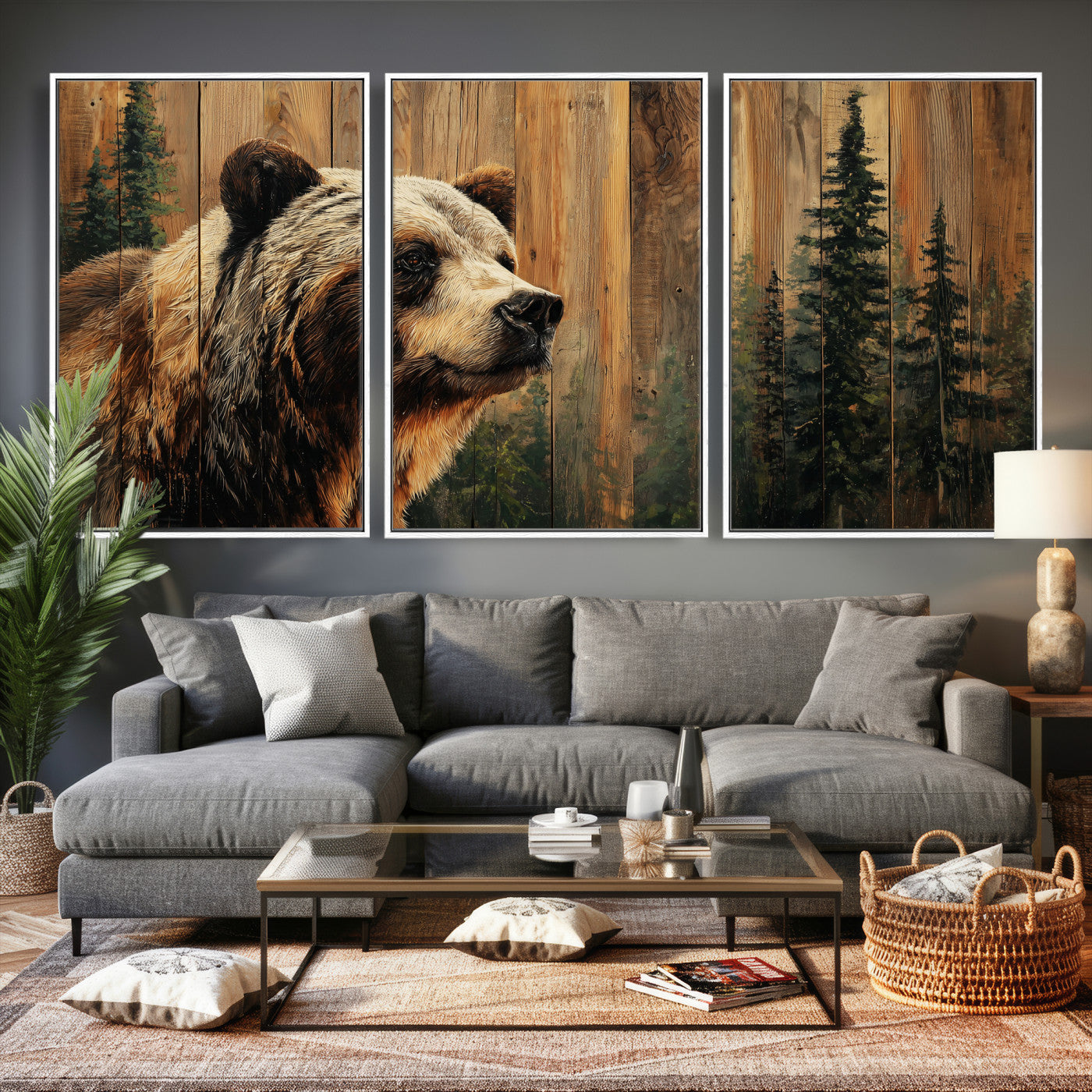 75645180-MGV-CV-36X24 - Grizzly Bear Wall Art Canvas Print, Rustic Wildlife Bear Artwork, Forest Animal Painting, Cabin Lodge Nature Wall Decor