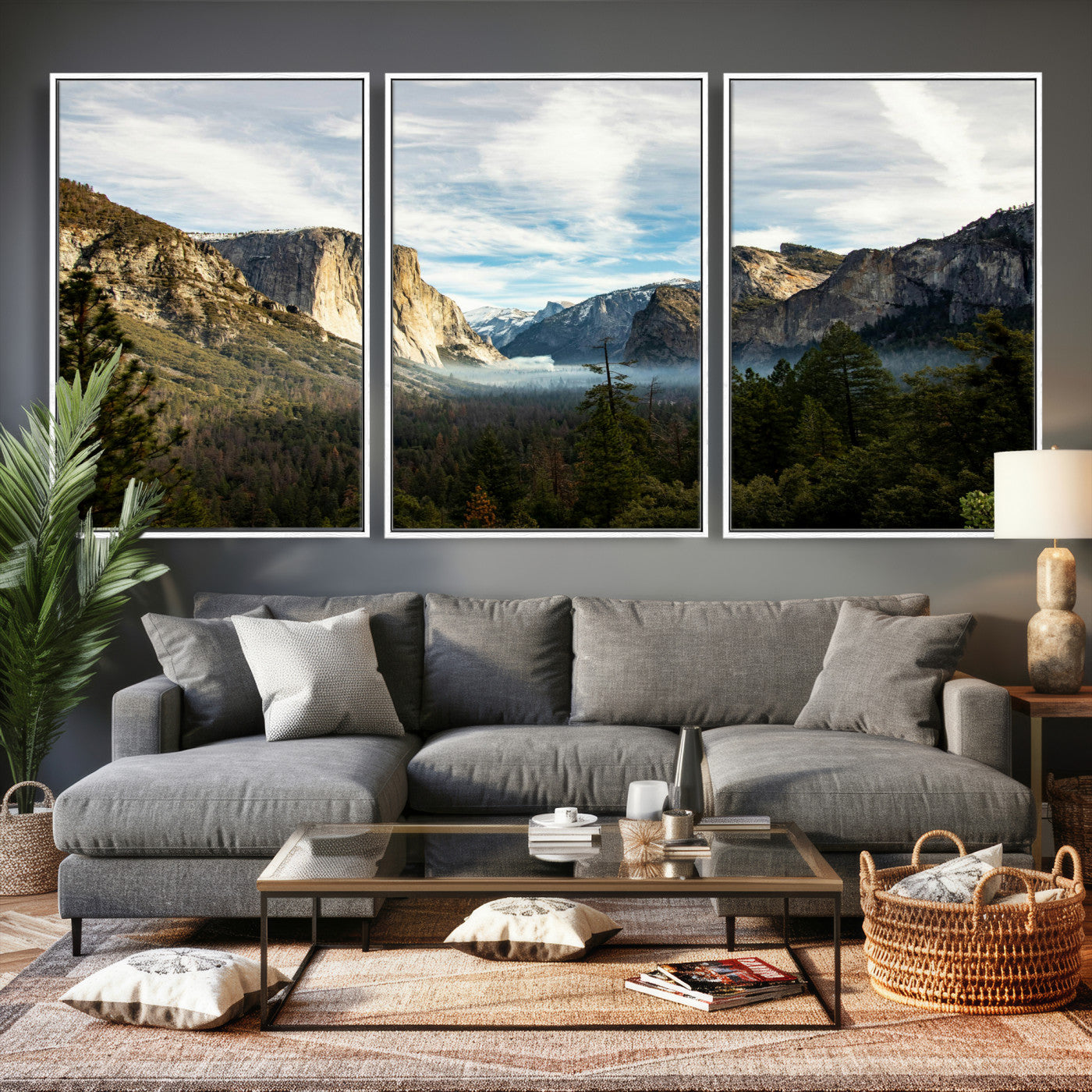 15089394-MGV-CV-36X24 - Yosemite Valley Mountain Landscape Wall Art Canvas Print, Granite Cliff Forest Valley Canvas Print, California National Park Scenic Art Printing
