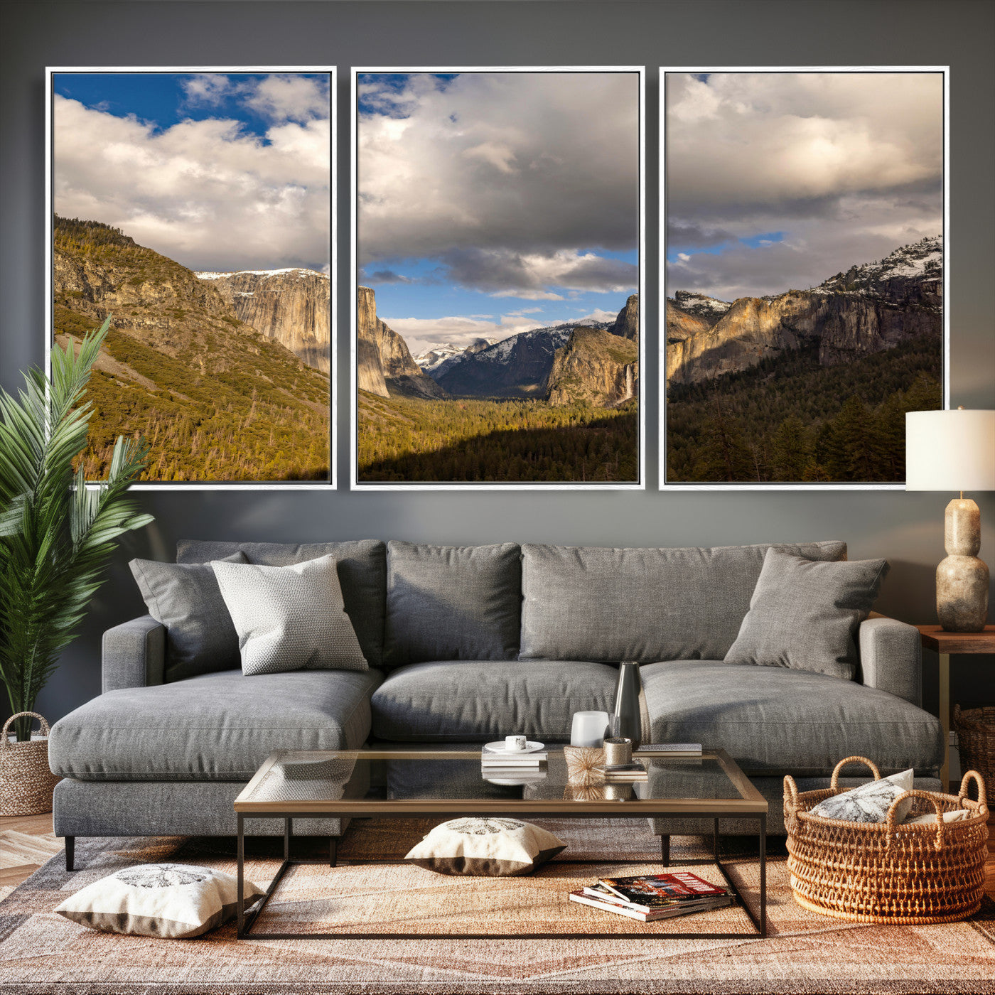 51451302-MGV-CV-36X24 - Yosemite Valley Mountain Landscape Wall Art Canvas Print, Granite Cliff Forest Valley Canvas Print, California National Park Scenic Art Printing