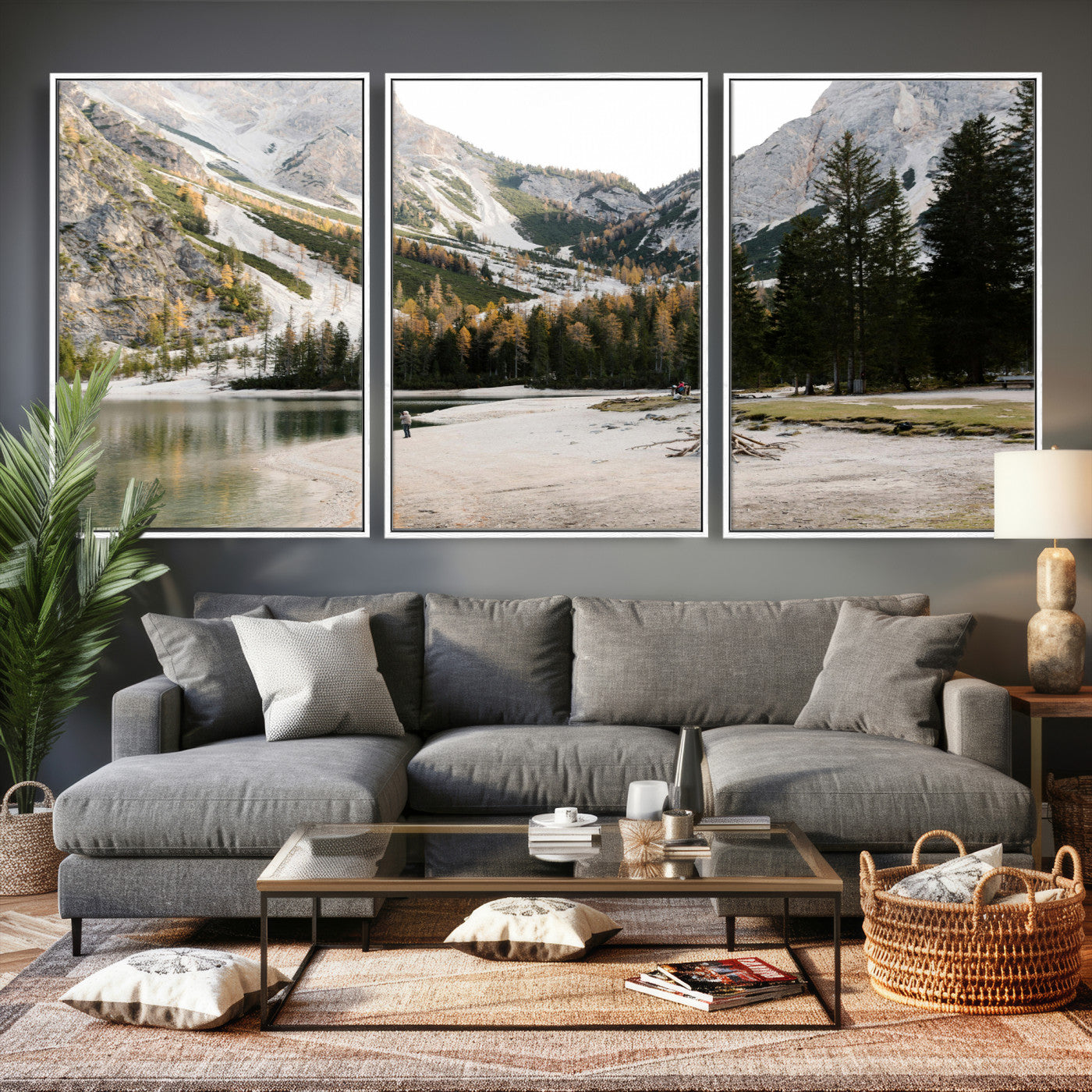 89246758-MGV-CV-36X24 - Lake Braies Alpine Landscape Wall Art Canvas Print, Dolomites Mountain Lake Forest Canvas Print, Italian Alps Scenic Nature Art Printing