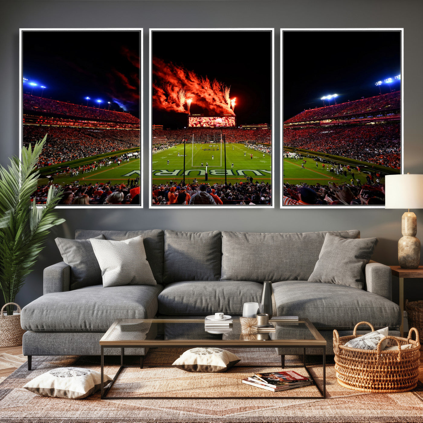 81918884-MGV-CV-36X24 - Auburn Stadium Wall Art Canvas Print, College Football Night Game Crowd, Jordan Hare Stadium Artwork