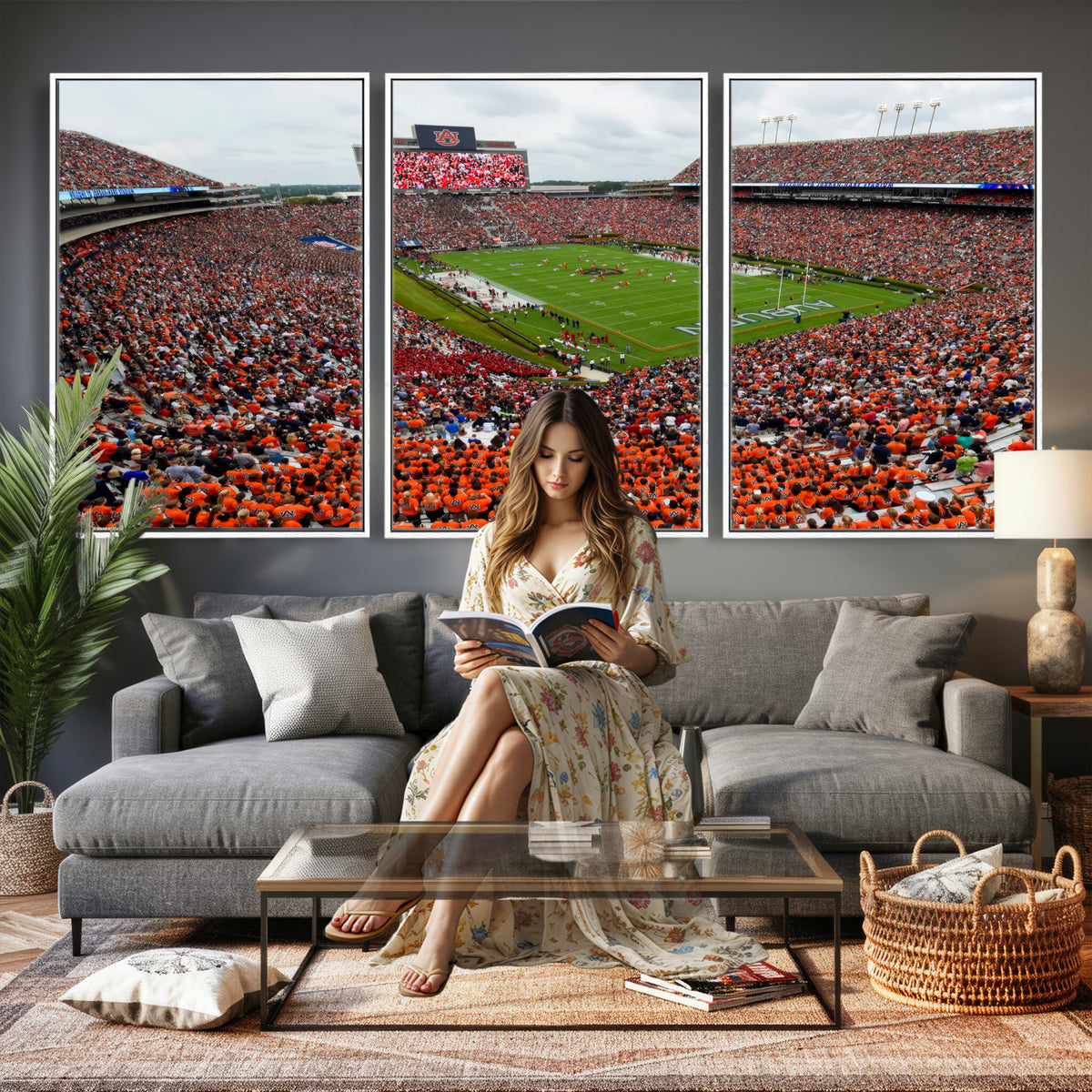 82562490-MGV-CV-36X24 - Auburn Stadium Sunset Wall Art Canvas Print, Jordan Hare Stadium Game Day Crowd, Auburn Tigers Football Artwork