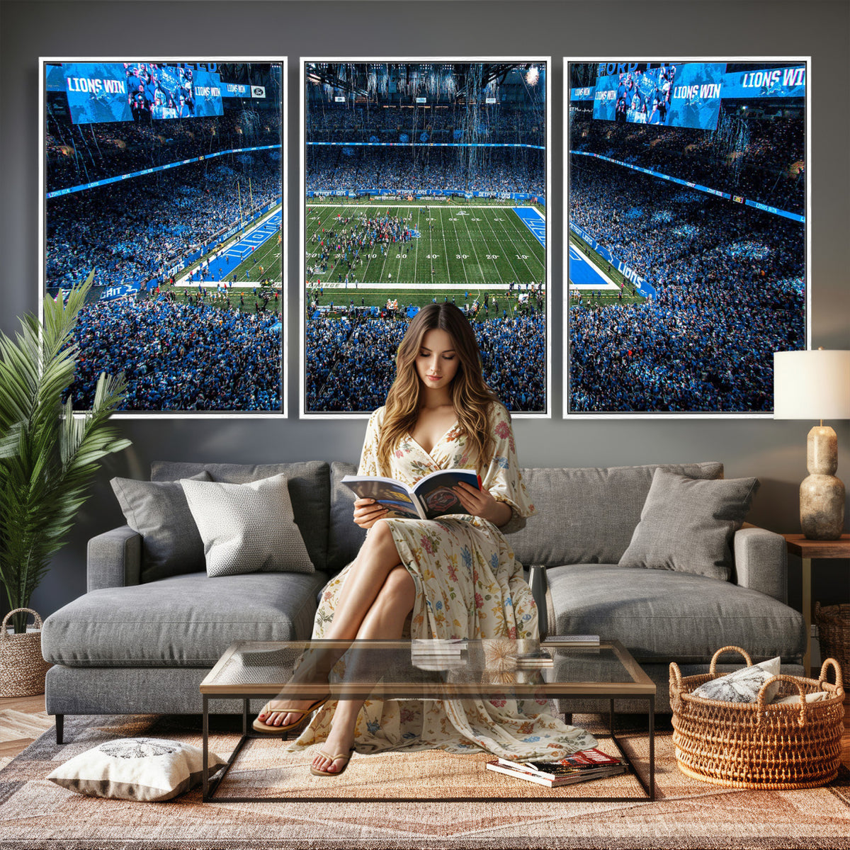 80882005-MGV-CV-36X24 - Detroit Lions Stadium Wall Art Canvas Print, Football Field Panorama