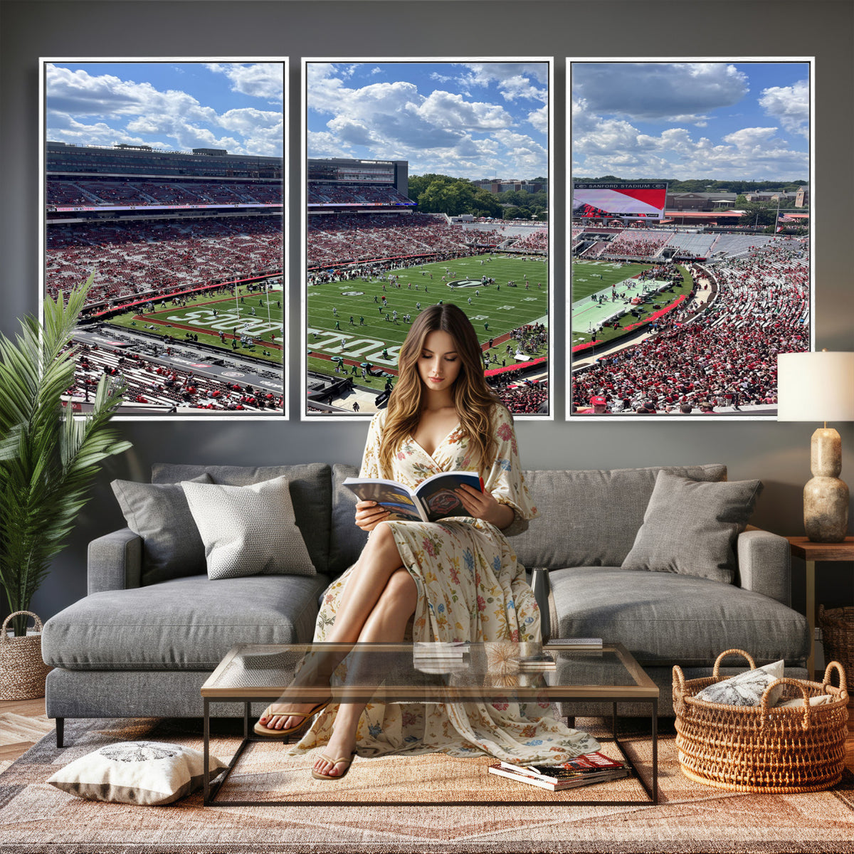 10665453-MGV-CV-36X24 - Georgia Bulldogs Stadium Wall Art Canvas Print, Sanford, Framed and Ready to Hang