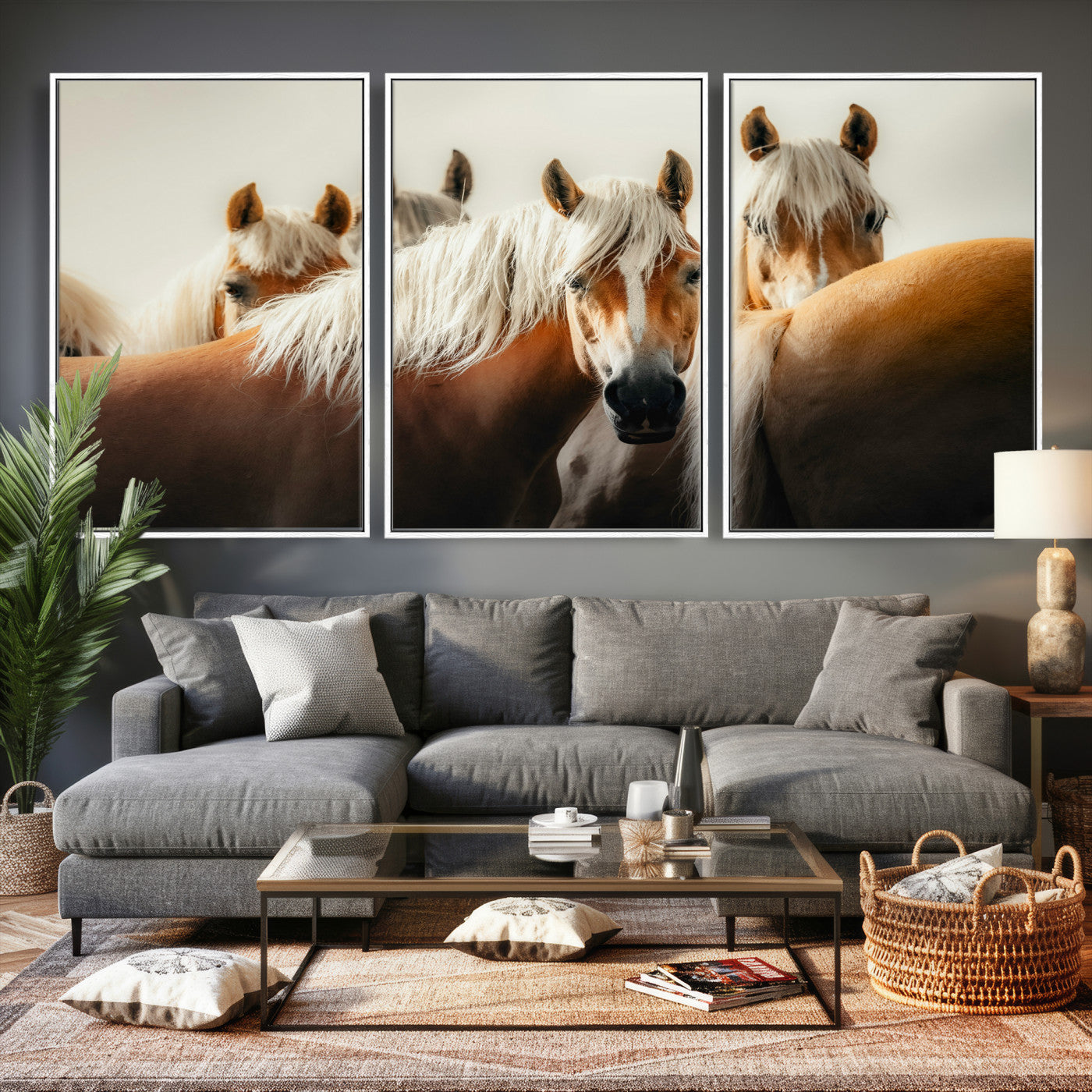 71904941-MGV-CV-36X24 - Wild Horse Herd Wall Art Canvas Print, Natural Horse Portrait Nature Wall Decor for Living Room and Office