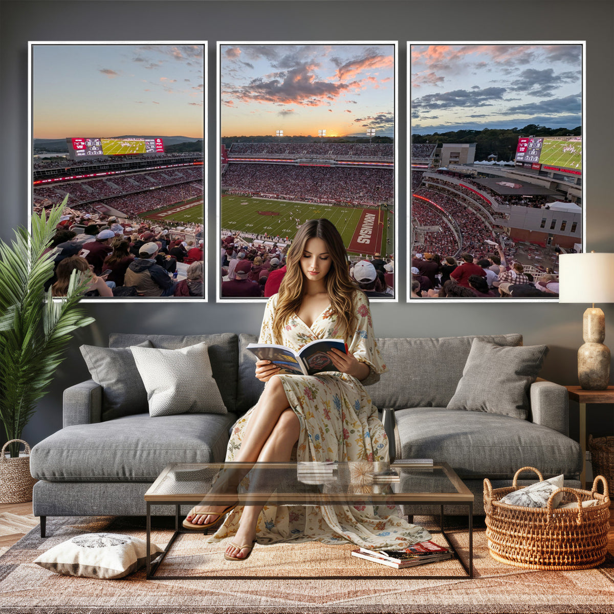 71837429-MGV-CV-36X24 - Donald W. Reynolds Razorback Stadium Wall Art Canvas Print – Arkansas Razorbacks Football Artwork for Home, Office, and Sports Room Decor