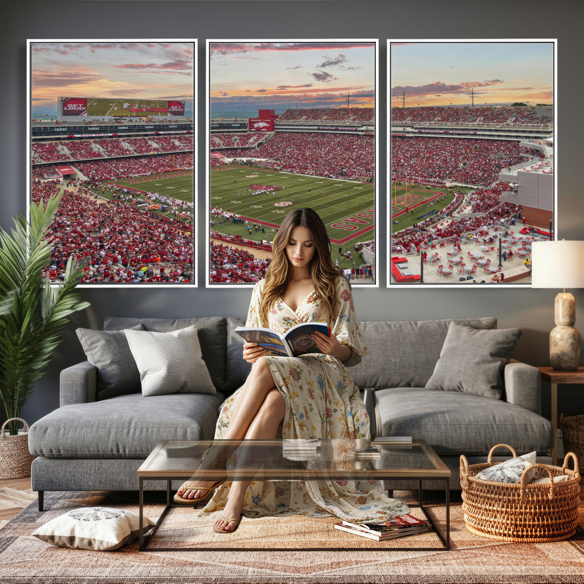82233065-MGV-CV-36X24 - Donald W. Reynolds Razorback Stadium Wall Art Canvas Print – Arkansas Razorbacks Football Artwork for Home, Office, and Sports Room Decor
