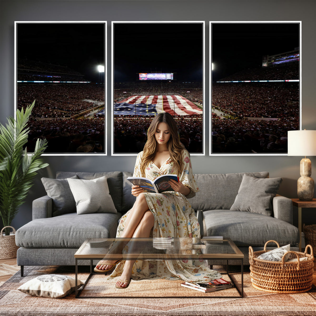 98418189-MGV-CV-36X24 - Oklahoma Memorial Stadium Wall Art Canvas Print – Oklahoma Sooners Football Artwork for Home, Office, and Sports Room Decor