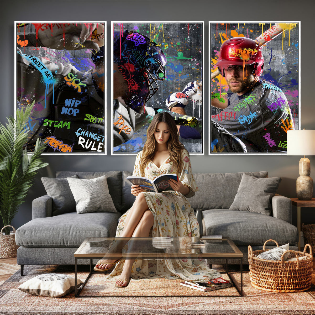19634994-MGV-CV-36X24 - Graffiti Baseball Player Street Art Wall Art Canvas Print
