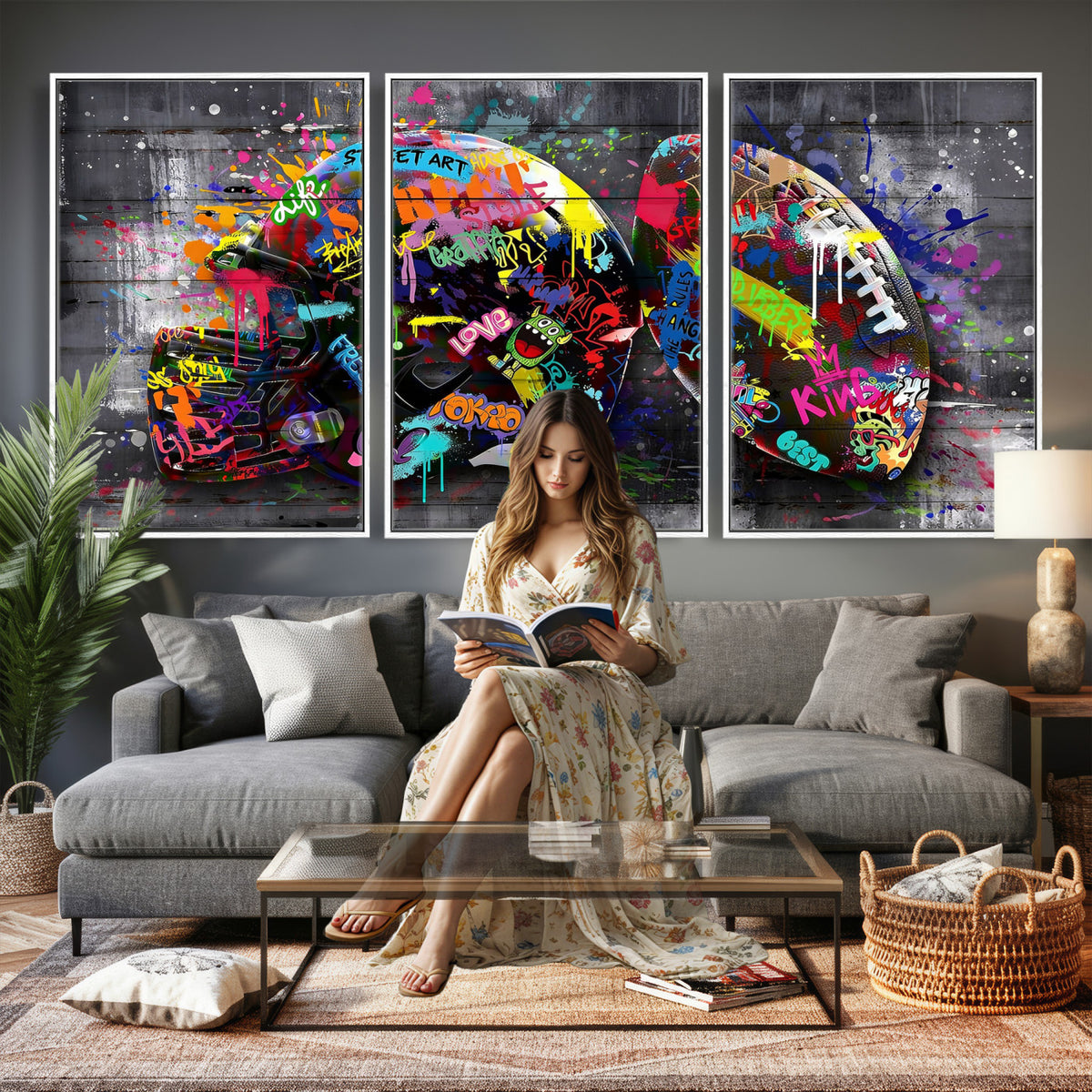 80540773-MGV-CV-36X24 - Graffiti American Football Helmet Street Art Wall Art Canvas Print