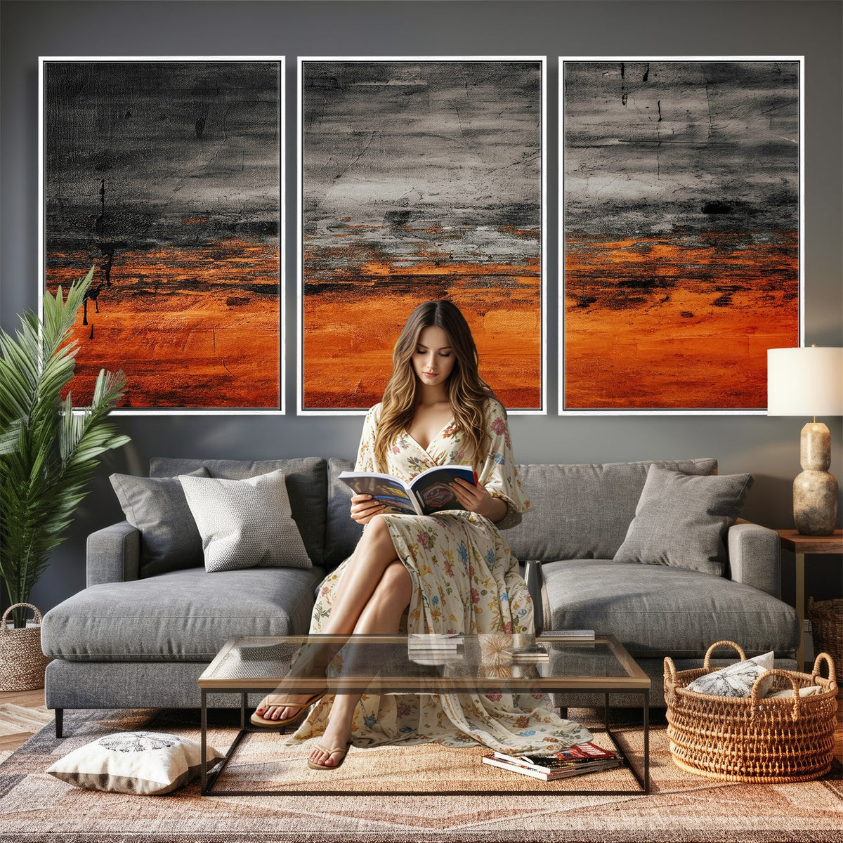 Black Orange Abstract Wall Art Canvas Print Modern Painterly Style