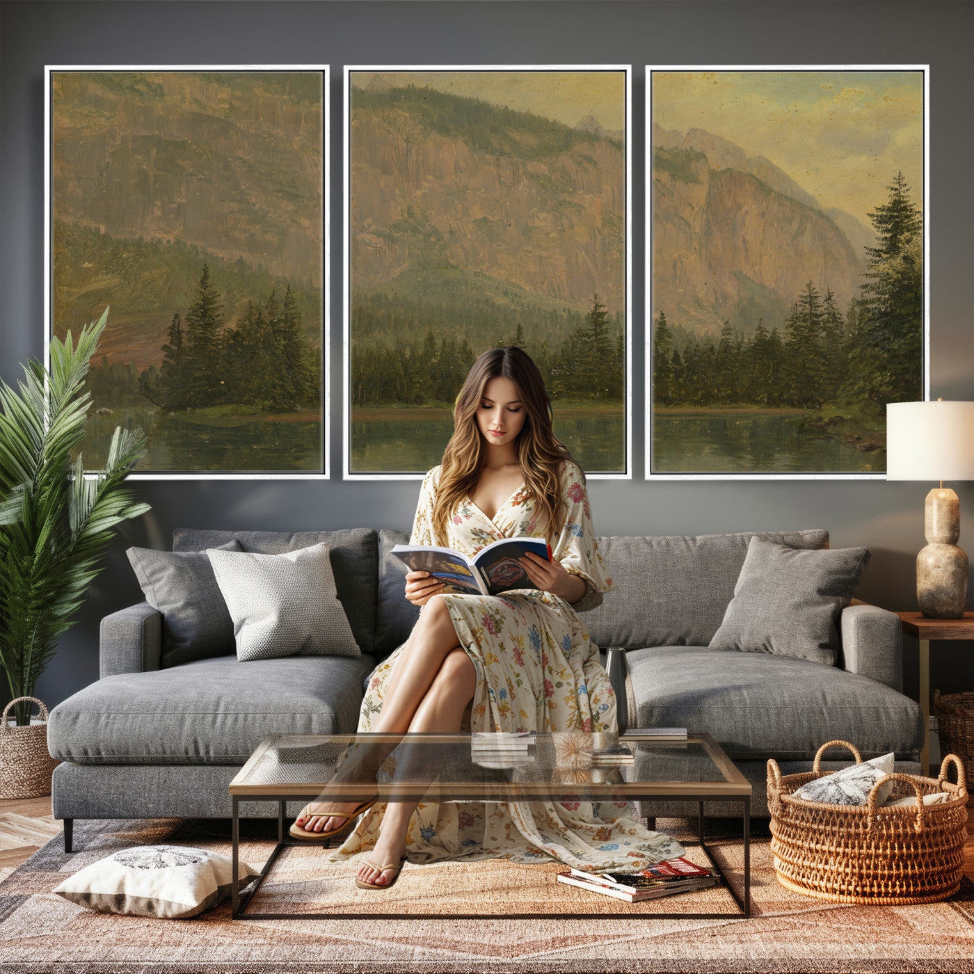 76844524-MGV-CV-36X24 - Frederic Edwin Church Hintersee Canvas Print, Hudson River School Mountain Lake Painting 1868, American Romantic Landscape, Vintage Nature Wall Art