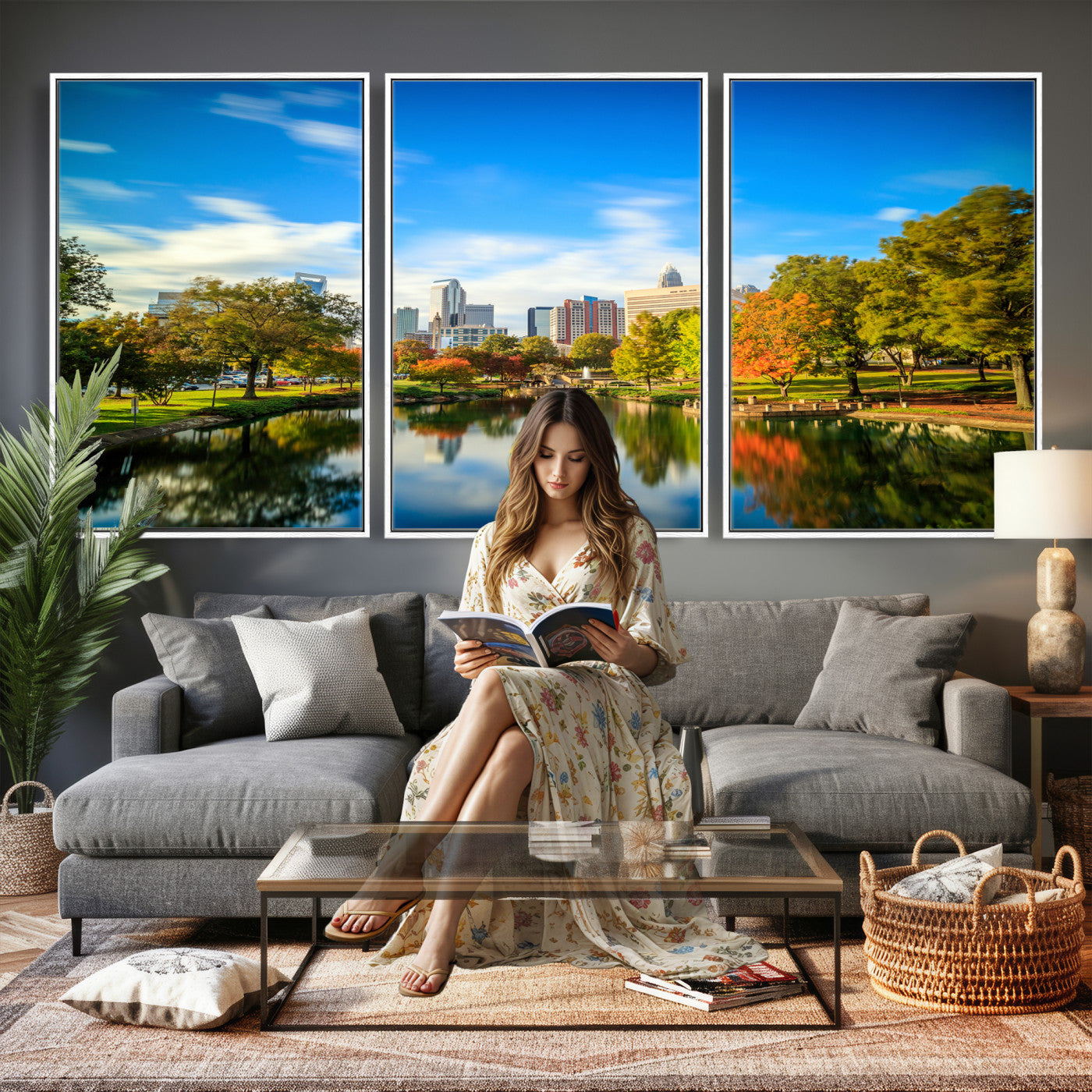 83254720-MGV-CV-36X24 - Charlotte Skyline Canvas Wall Art Print – North Carolina Cityscape Photography Print