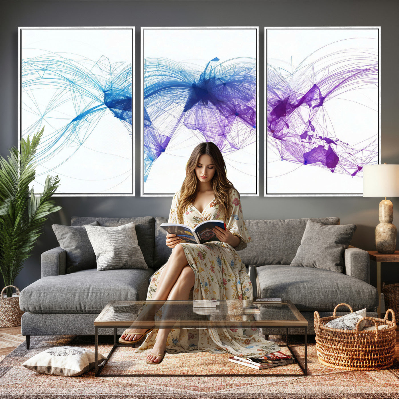75155491-MGV-CV-48X32-3P - Global Flight Routes Map Canvas Wall Art, Worldwide Aviation Network Print, International Air Travel Wall Decor