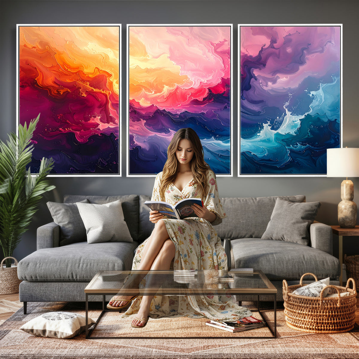 16157633-MGV-CV-36X24 - Large Colorful Abstract Canvas Wall Art Print, Vibrant Popup Color Art Print