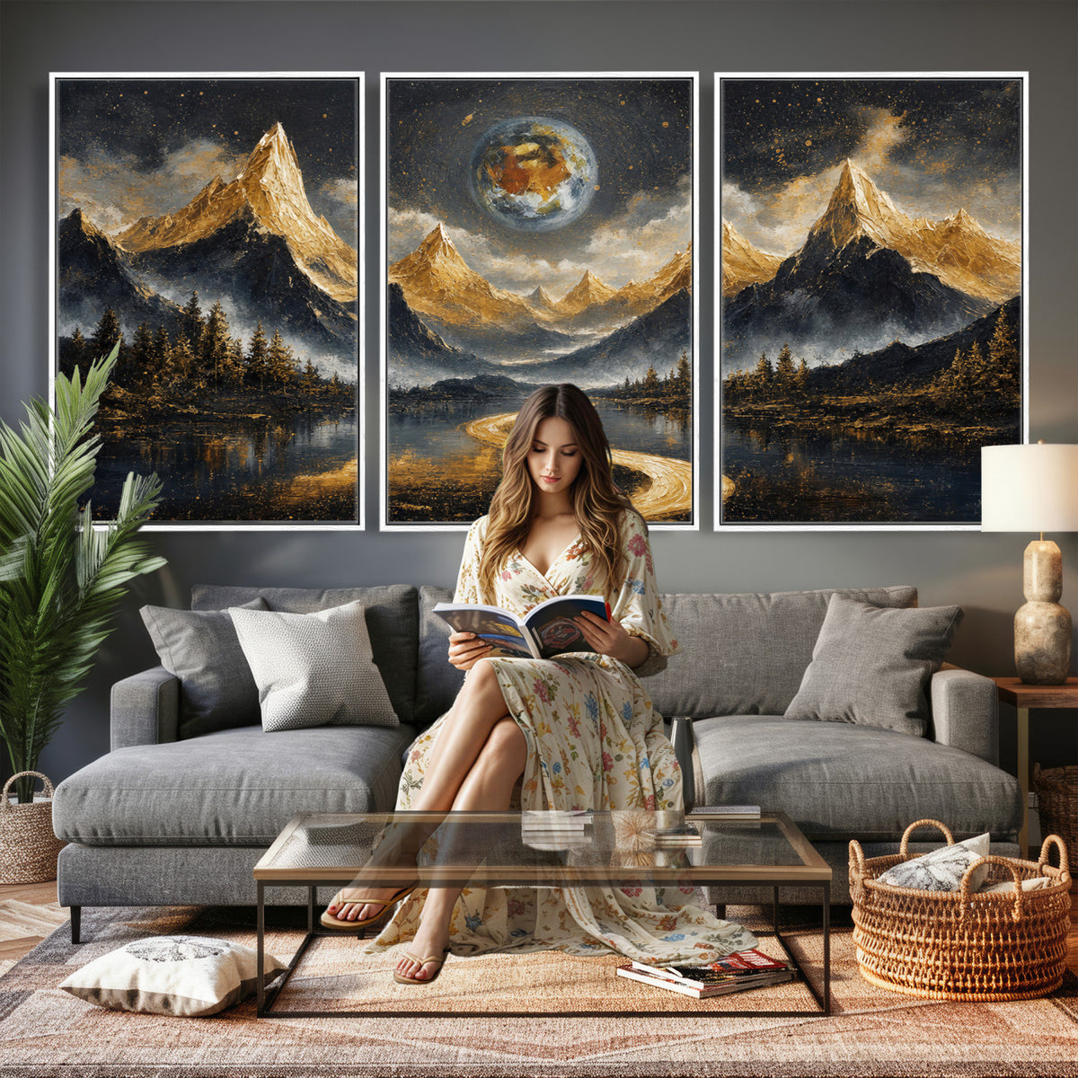 34202127-MGV-CV-36X24 - Abstract Mountain Wall Art Canvas Print Modern Landscape Painting Print