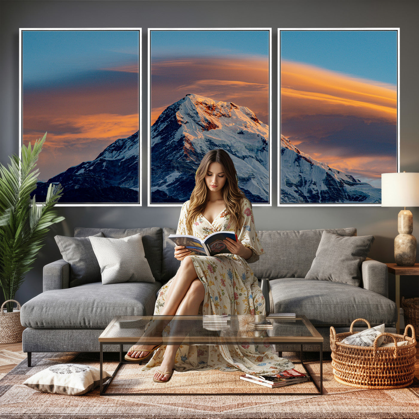 73810927-MGV-CV-36X24 - Snow Mountain Canvas Wall Art Print, Alpine Peak Landscape, Winter Nature Photography, Large Mountain Decor, Ready to Hang