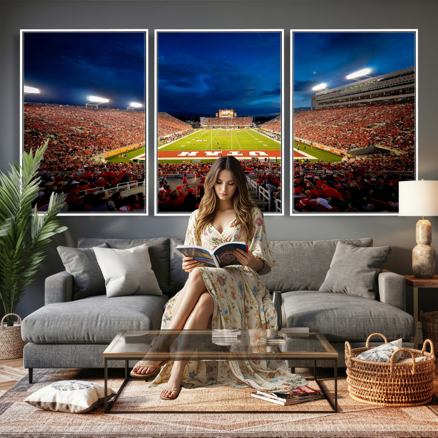 74019251-MGV-CV-36X24 - Rice-Eccles Stadium Wall Art Canvas Print - Utah Salt Lake City Stadium Print