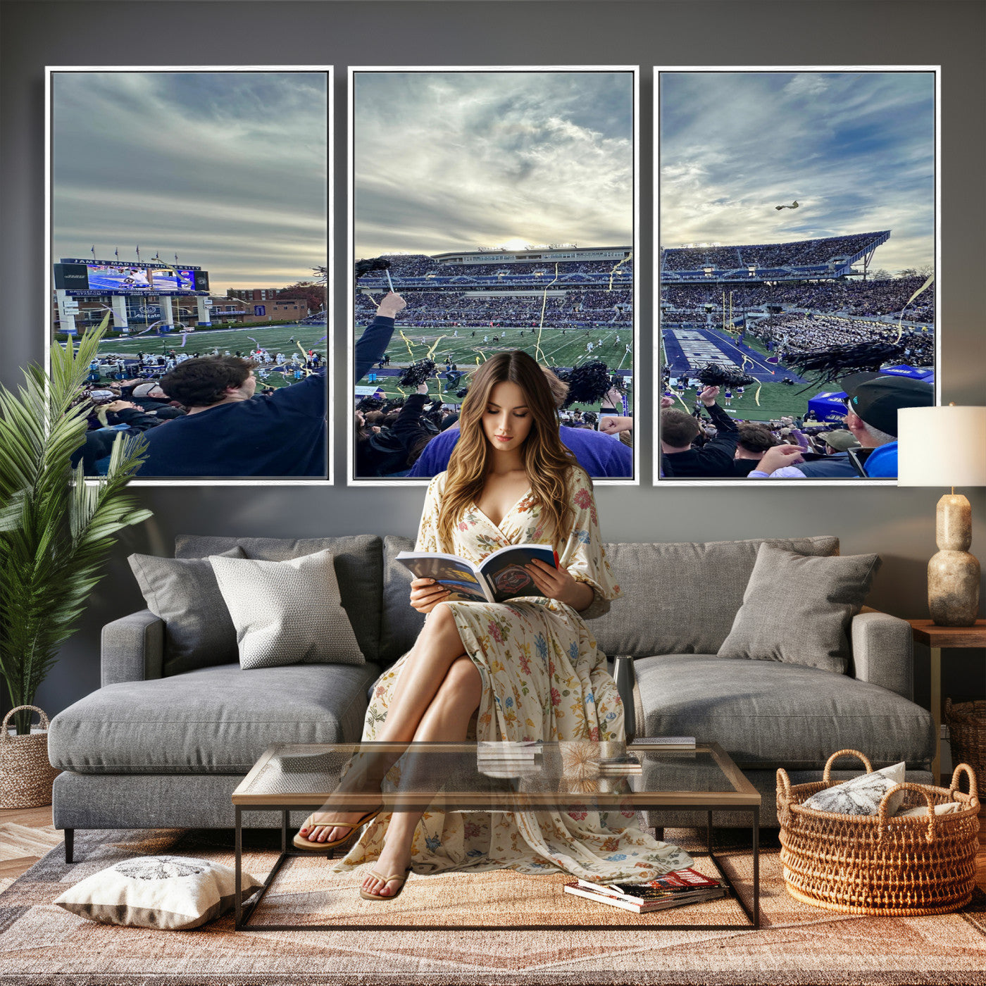 400867JMU-MGV-CV-36X24 - JMU Stadium Wall Art Canvas Print for Game Room Decor - James Madison University Stadium