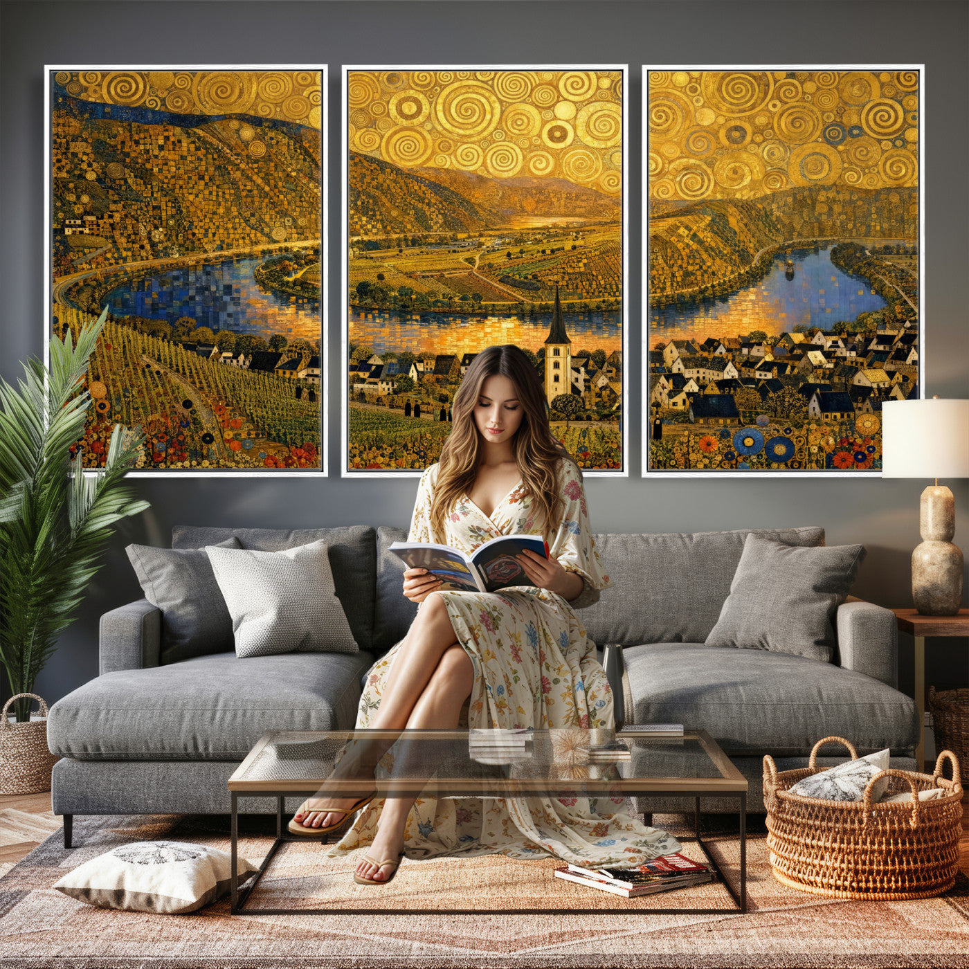 33713008-MGV-CV-36X24 - Gustav Klimt Style Mosel City Wall Art Canvas Print