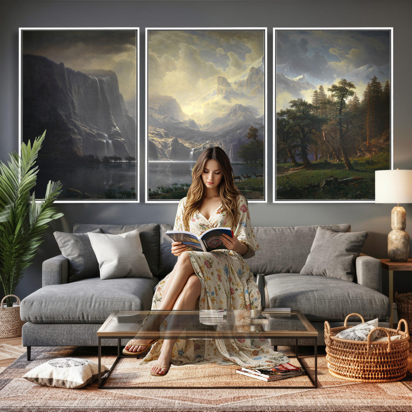 88679214-MGV-CV-36X24 - Albert Bierstadt Among the Sierra Nevada California Yosemite Wall Art Canvas Print, Classic Fine Art Painting Print