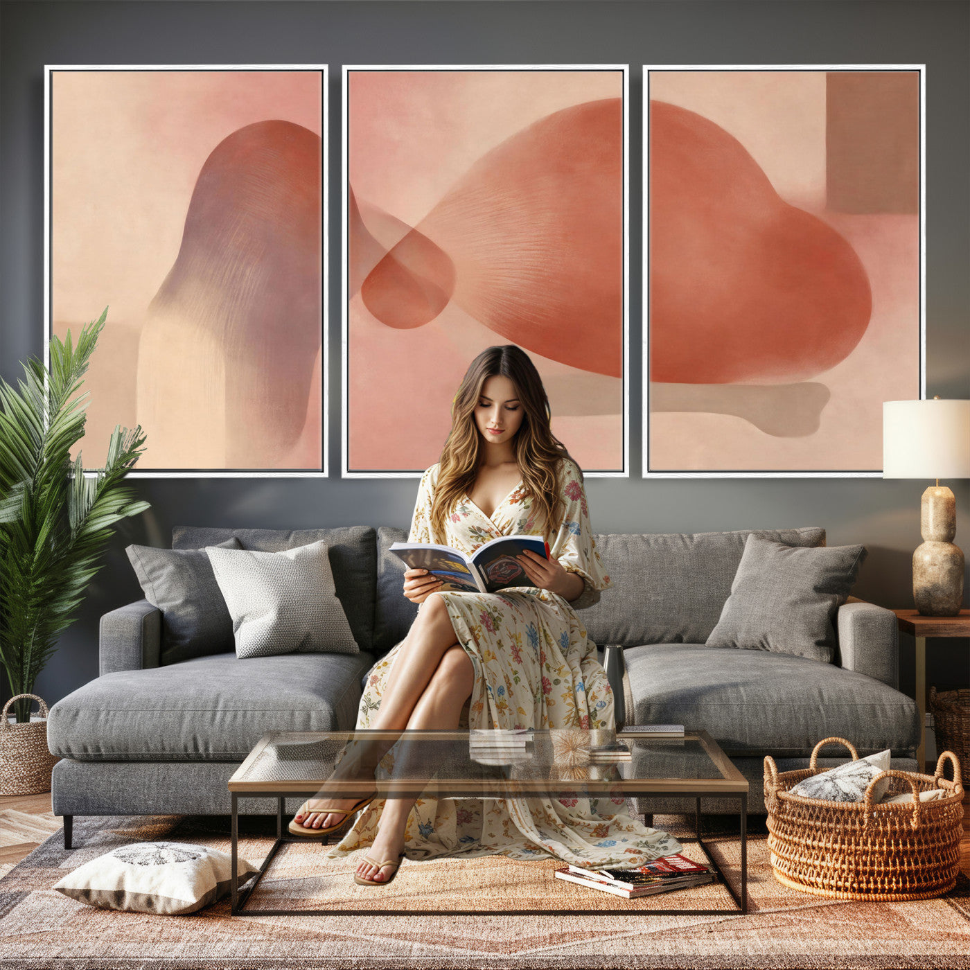 85110643-MGV-CV-36X24 - Vinna Begin Calin Biomorphic Abstract Wall Art Canvas Print, Terracotta Pink Organic Shapes Art Painting Print