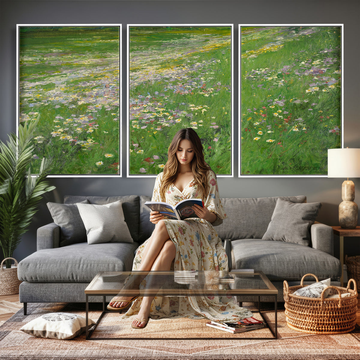 63535040-MGV-CV-36X24 - Alexander Koester Flower Meadow Canvas Wall Art, Vintage Landscape Print