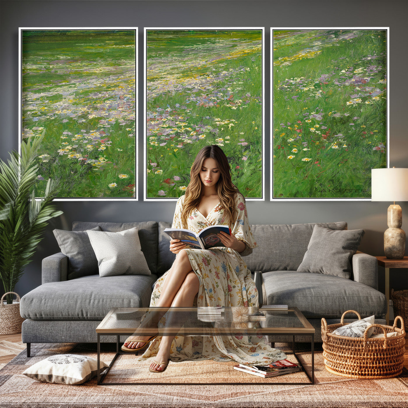 63535040-MGV-CV-36X24 - Alexander Koester Flower Meadow Canvas Wall Art, Vintage Landscape Print