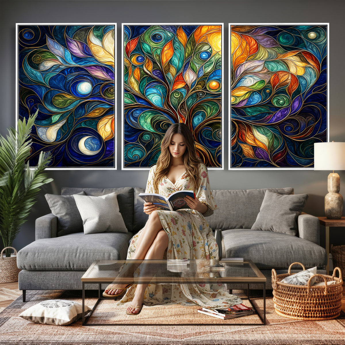 60127105-MGV-CV-36X24 - Psychedelic Tree Of Life Wall Art - Vibrant Swirl Cosmic Nature Decor