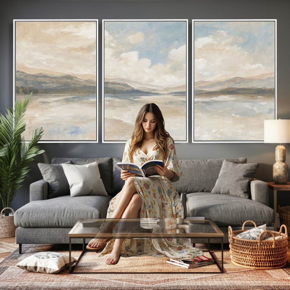 12998065-MGV-CV-36X24 - Serene Mountain and Lake Landscape Canvas Wall Art
