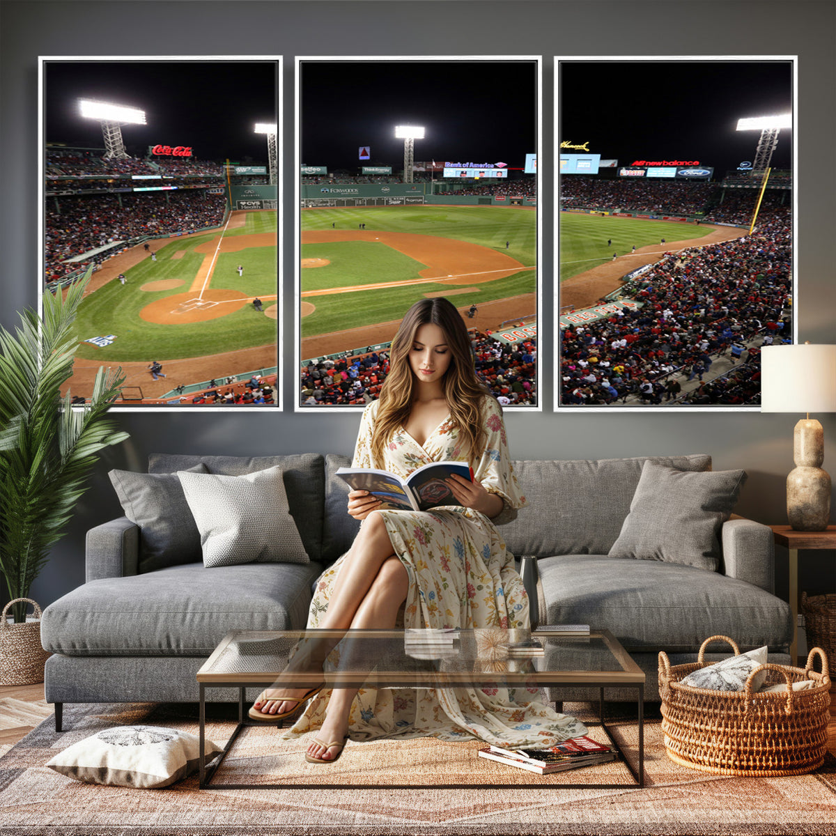 86945D-MGV-CV-36X24 - Fenway Park Boston Red Sox Baseball Stadium Wall Art Canvas Print for Gift Baseball Lover MLB Wall Art College Dorm Wall Decor Baseball Gift