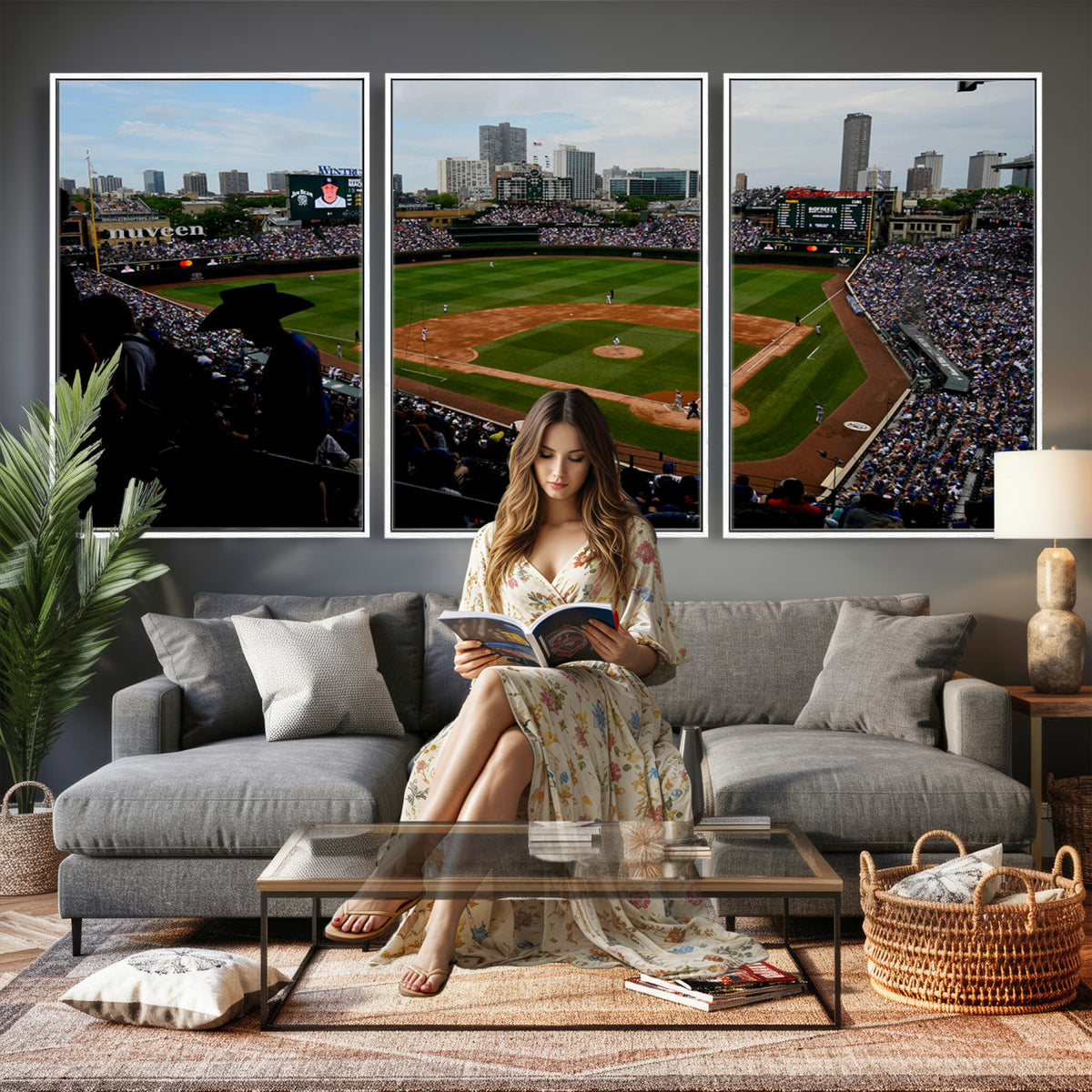 34859D-MGV-CV-36X24 - Chicago Cubs Baseball Team Print - Wrigley Field Stadium