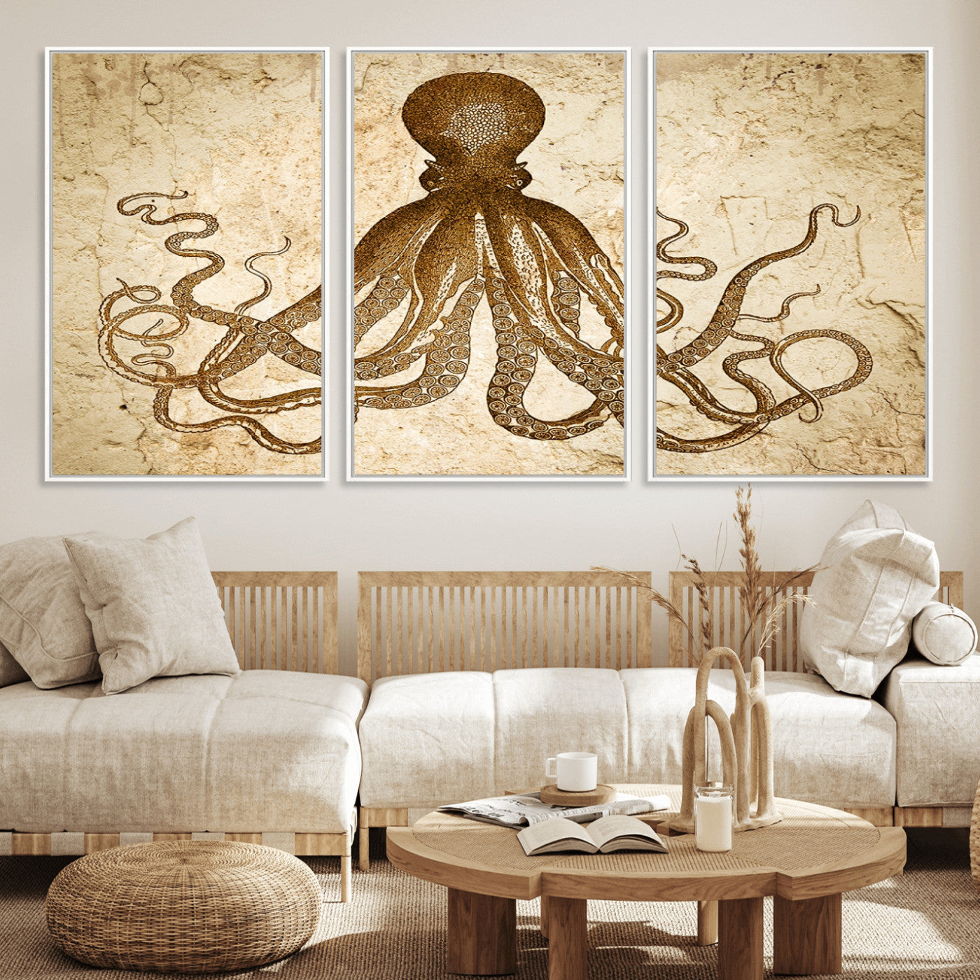 96154-MGV-CV-36X24-Sepia Octopus Wall Art Abstract Animal Canvas Print
