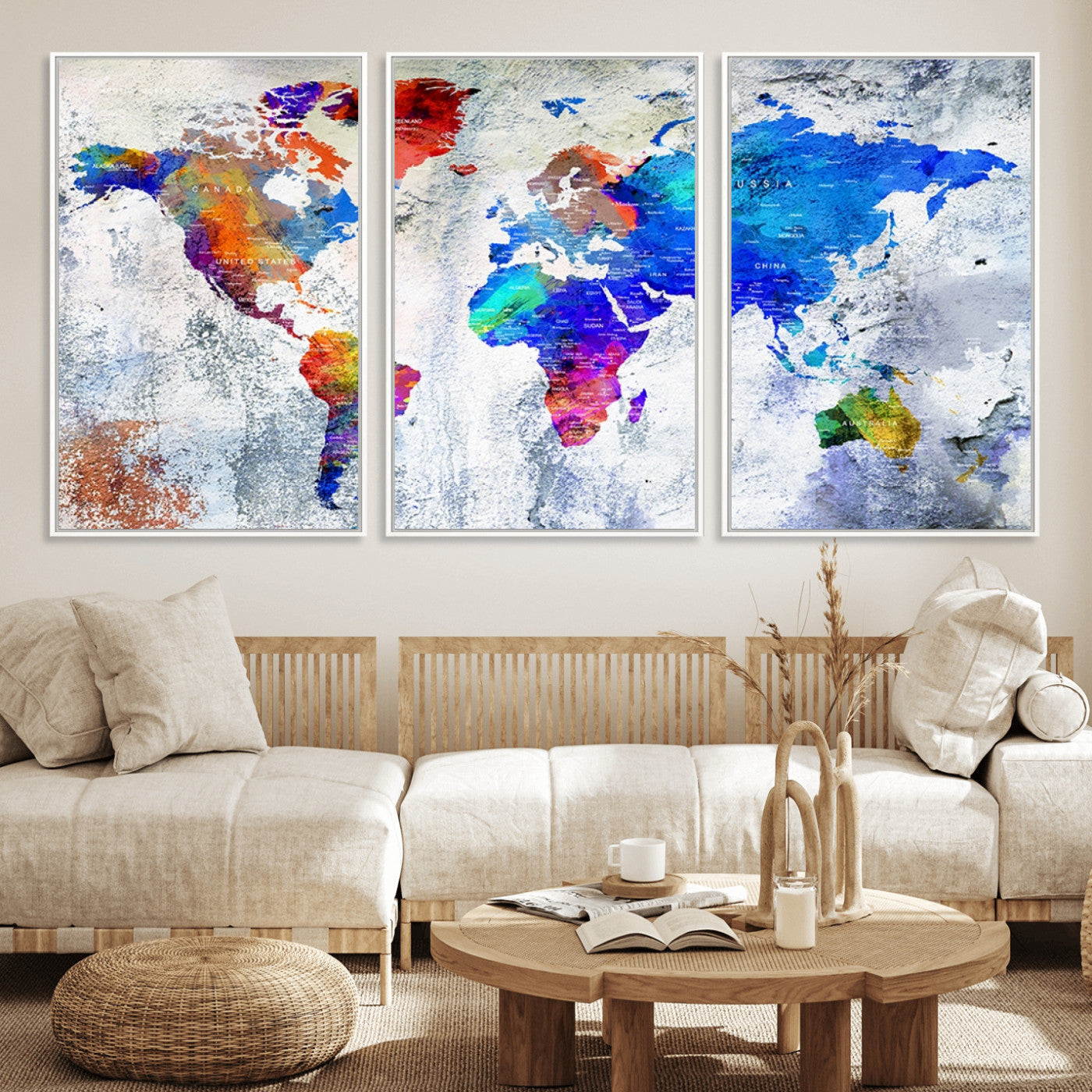 MGV-FC-60X30-3P - World Map Wall Art Canvas Print for Home and Office Decor