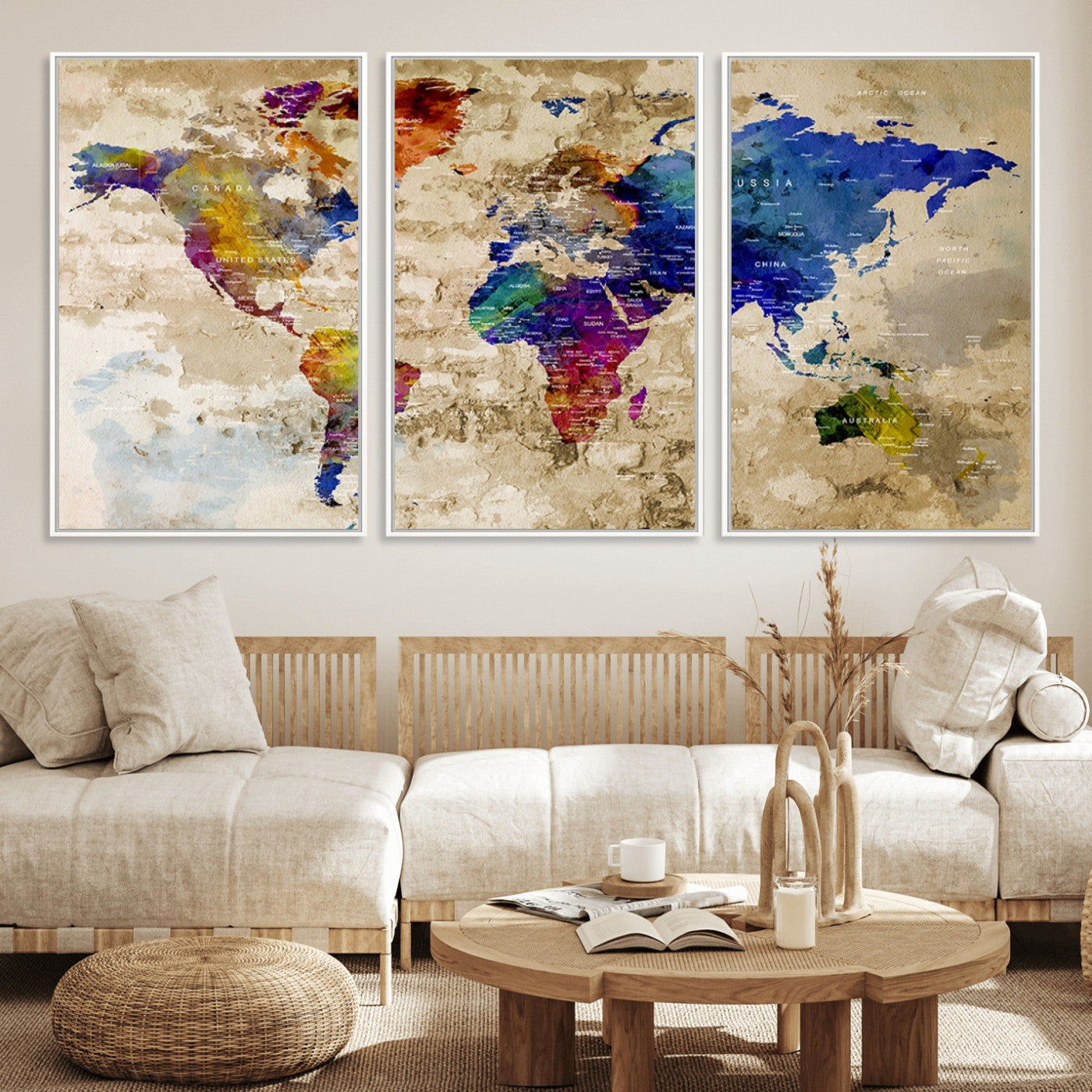 MGV-FC-60X30-3P - World Map Wall Art Canvas Print for Home and Office Decor