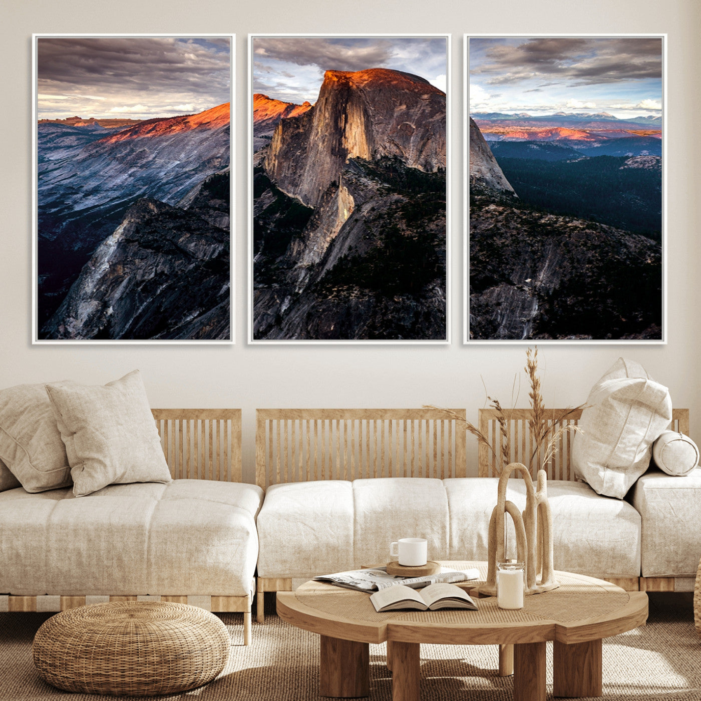 20714-MGV-CV-36X24-Half Dome Wall Art Print - Yosemite Majestic Triptych Landscape Print – National Park Nature Decor for Living Room or Office – Ready to Hang