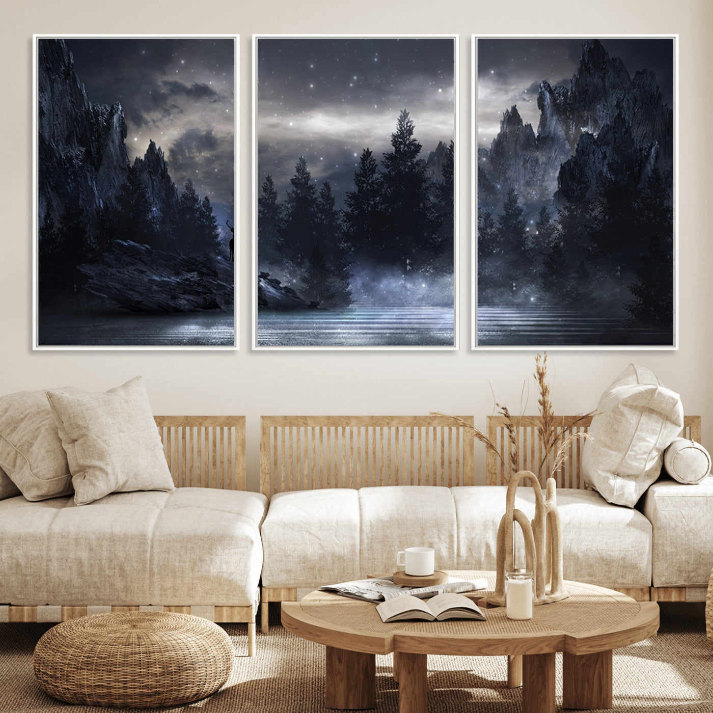 MGV-FC-60X30-3P - Night Landscape and Trees Wall Art Canvas Print