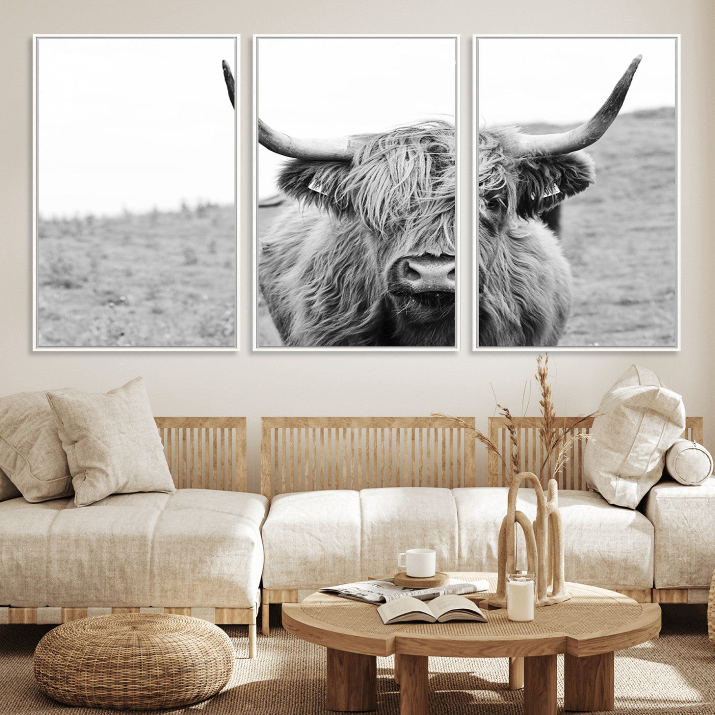 16248-MGV-CV-36X24-Newfoundland Cow Art Wall Art, Black White Cow Art Wall Art Canvas Print