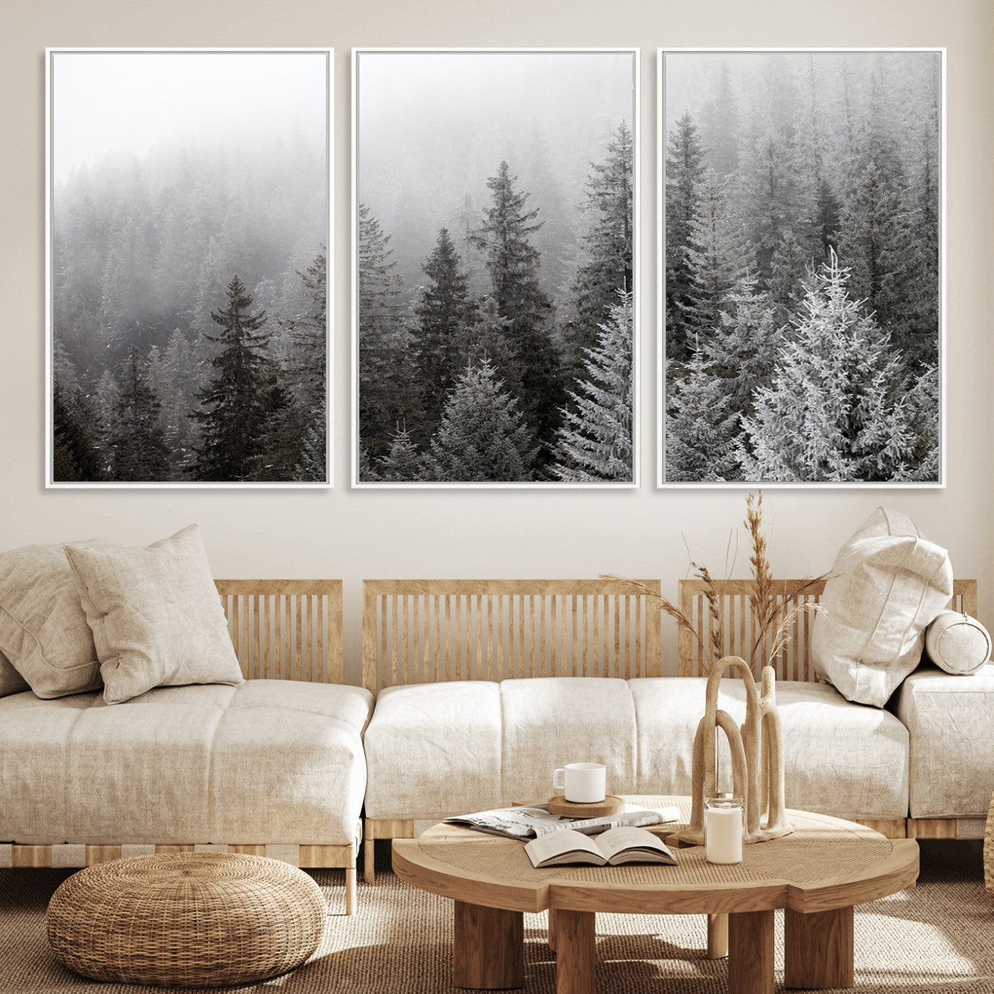 MGV-FC-60X30-3P - Big Foggy Forest and Misty Trees Forest Wall Art Canvas Print