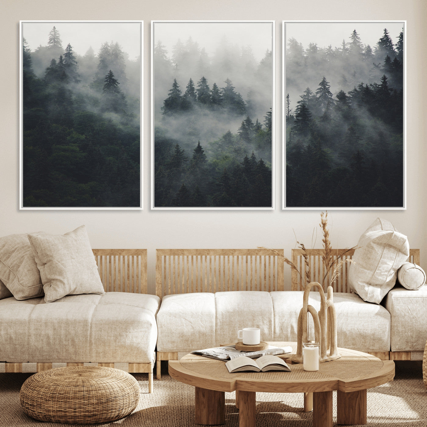 MGV-FC-60X30-3P - Nature Wall Decor - Serene Triptych Nature Print – Woodland Landscape Decor for Living Room or