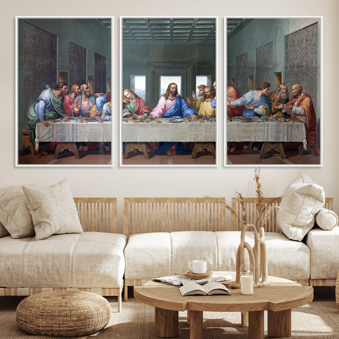 30401-MGV-FC-60X40-3P_White-The Last Supper Multi Panel Canvas Wall Art