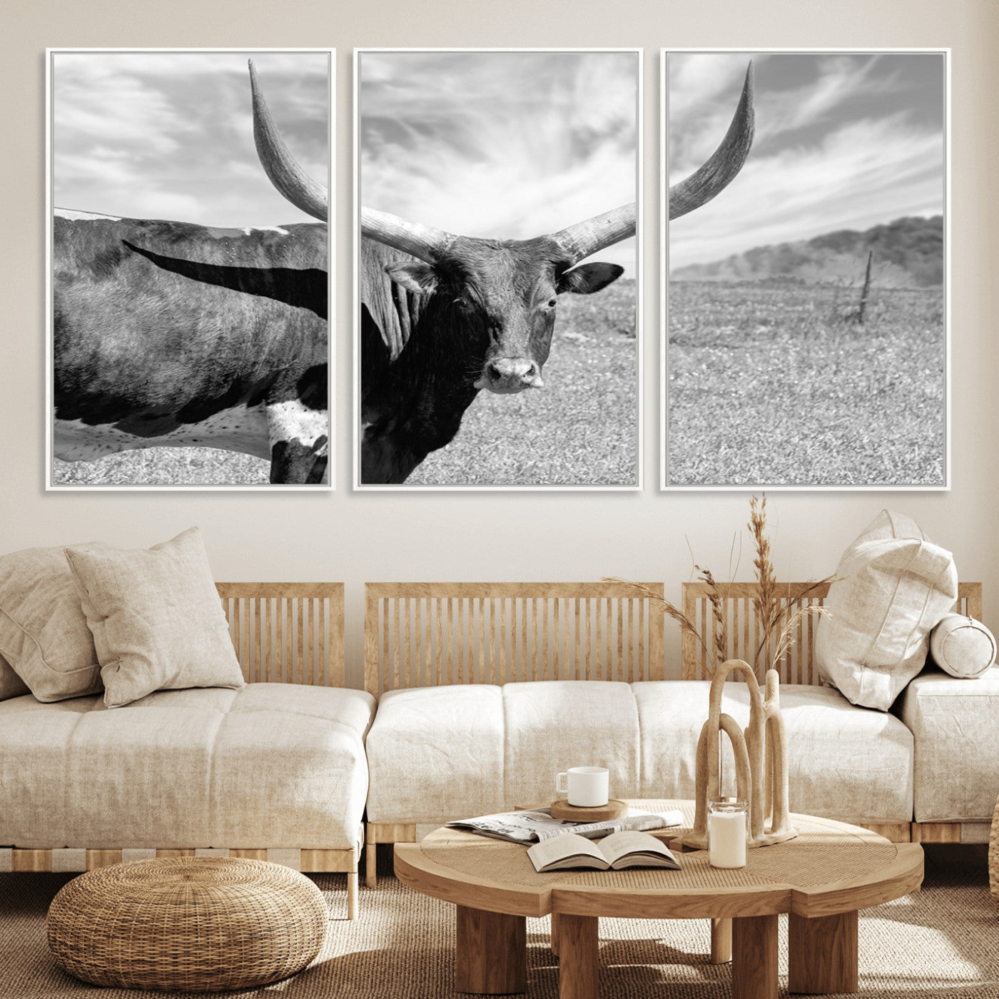 MGV-FC-60X30-3P - Cattle Wall Art Longhorn Cow Canvas Print