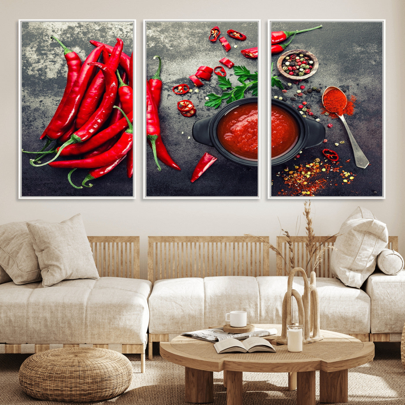 MGV-FC-60X30-3P - Red Pepper Kitchen and Restaurant Wall Wall Art, Red Pepper Kitchen Wall Decor Canvas Print