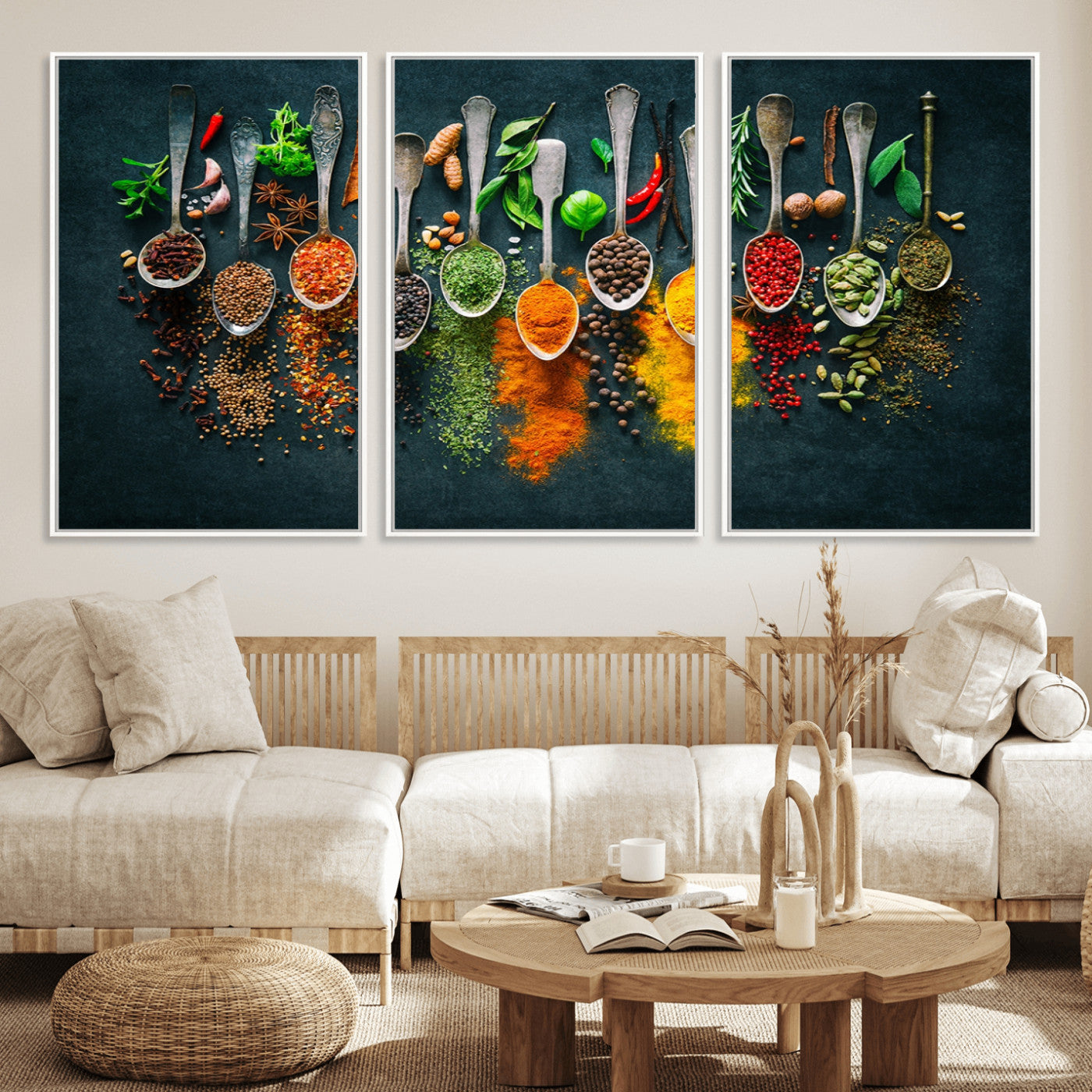 MGV-FC-60X30-3P - Colorful Spices Canvas Wall Art – Vibrant Kitchen Decor Triptych – Culinary Art Print for Dining